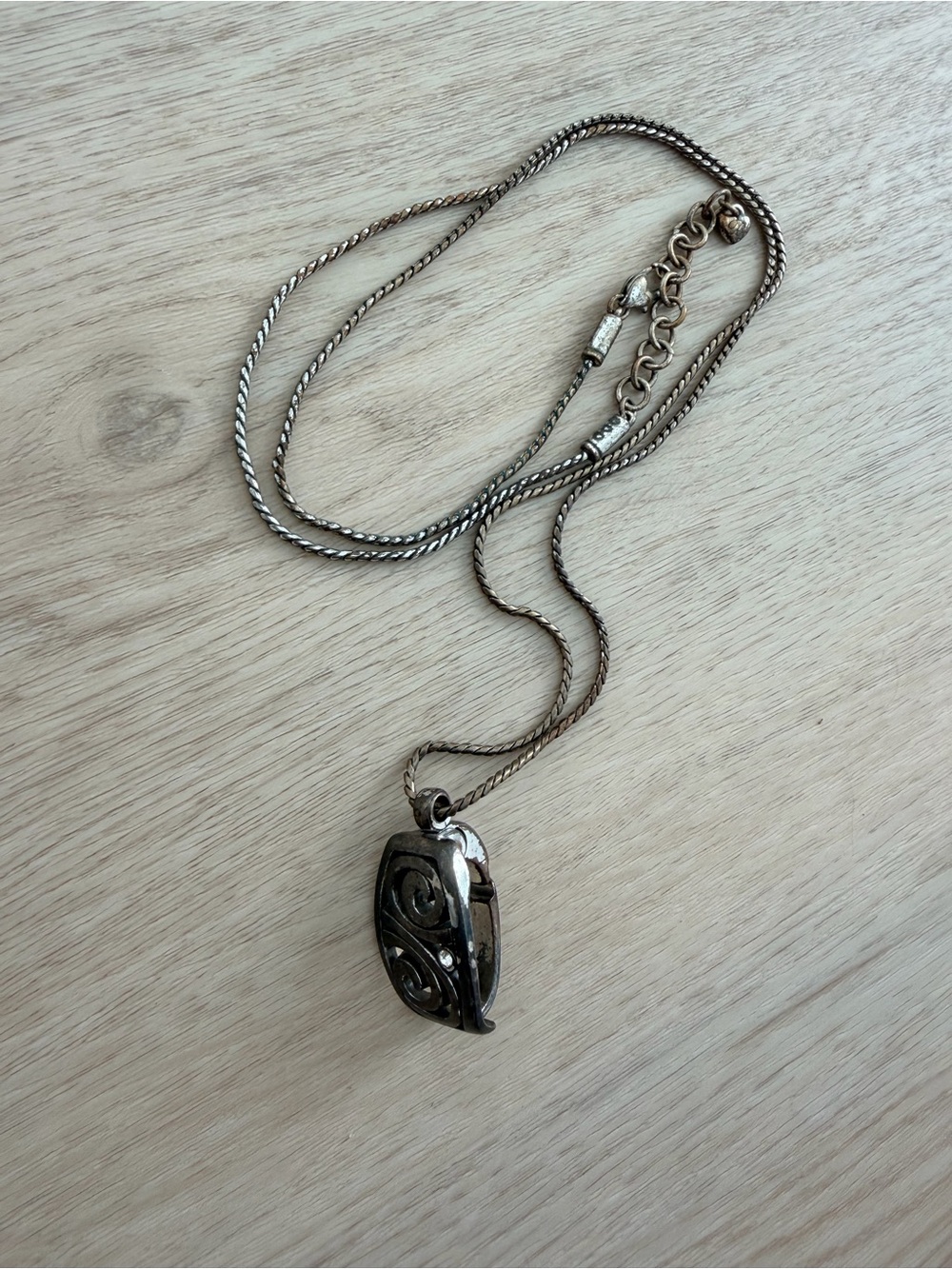 Brighton Badge Holder Necklace for Teachers Silver Swirl Pendant Necklace